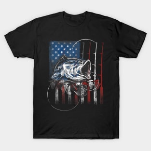 Fishing American Flag  USA Bass Fisherman T-Shirt